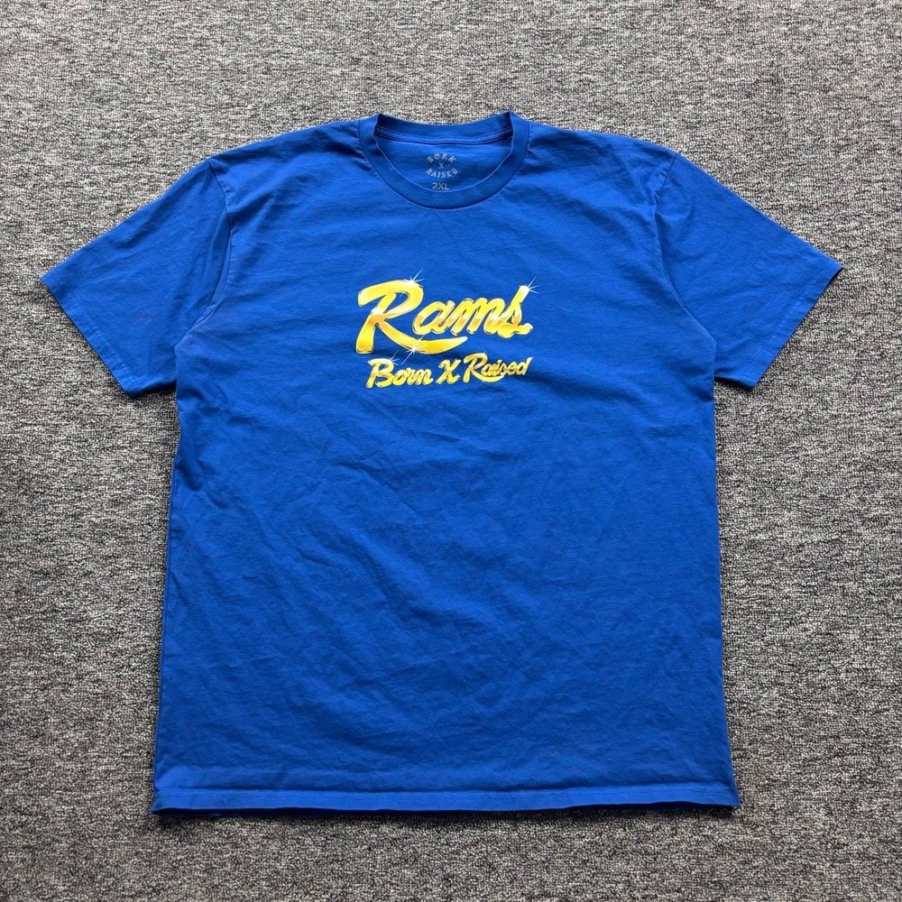 Born X Raised Los Angeles Rams Graphic Blue Streetwear T-Shirt Size 2Xl